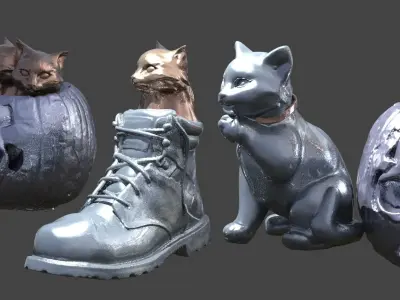 Halloween pumpkin with cats 4 designs  3D model