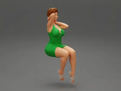 Beautiful woman sitting in short sexy dress 3D print model
