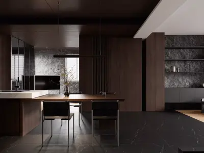 Modern living room dining room interior scenes 185 3D model
