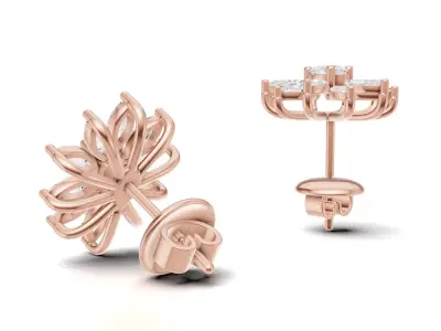 Marquise Diamond Flower Stud Earrings For Women 3D print model