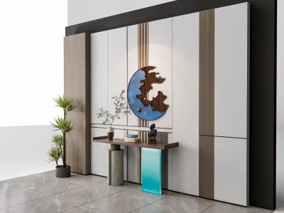 Sideboard with wall panel and flooring 14 3D model