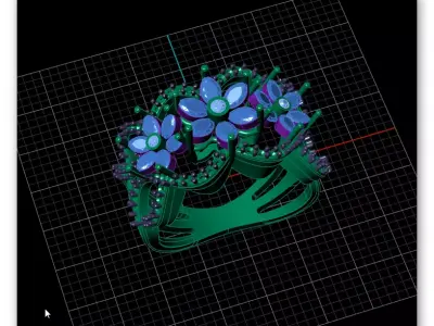 marquise emerald and round jewelry ring 3D print model