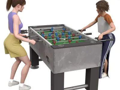 Girl Foosball - Characters Playing Foosball Low-poly 3D model