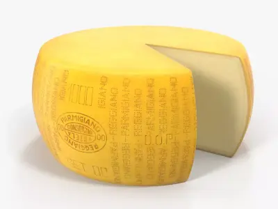 Wheel Of Parmesan Cheese With Piece Cut Out 3D model