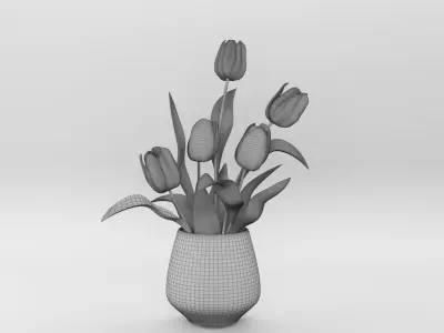 Yellow tulips bouquet in a vase 3D model