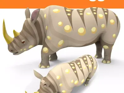 Cartoon Rhino Rigged and animated 3D Model Low-poly 3D model
