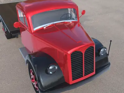 Vintage Flatbed Truck Low Poly PBR 3D Model Low-poly 3D model