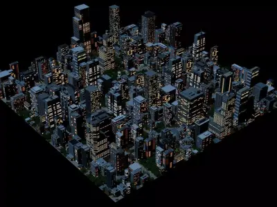 City Downtown Skyscraper Street 07 - NIGHT Low-poly 3D model