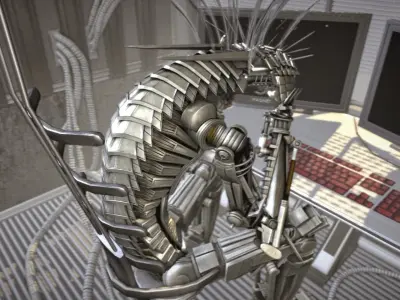 24h-burnoutbot man at desk in futuristic office Free 3D model