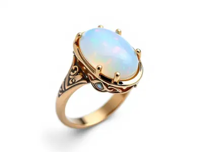 Opal Gold Ring Model Pack for Jewelry Visualization Low-poly 3D model