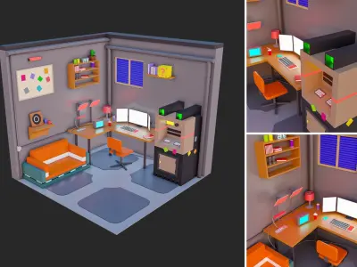 Low Polyt Sci-fi Rooms Interiors Low-poly 3D model