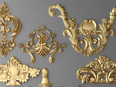 Cartouches SET 2 gold ornate ornaments 3D model