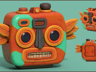 Stylized Cartoony Tiki Camera Low-poly 3D model