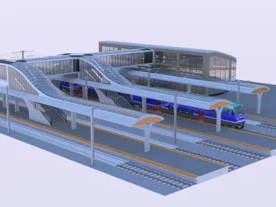 Station with BiLevel train IV 3D model