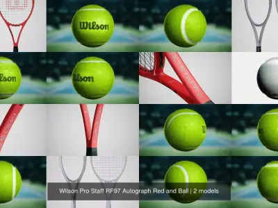 Wilson Pro Staff RF97 Autograph Red and Ball 3D Model Pack