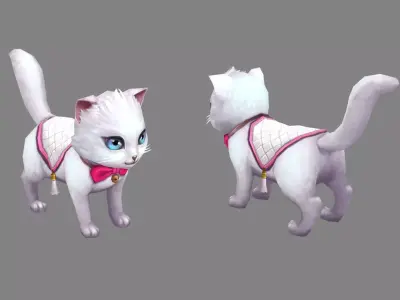 Cartoon White Cat - Kitten Low-poly 3D model