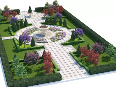 Classic Formal Garden Park 3D Scene Low-poly 3D model