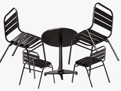 Dark Outdoor Round Dining Table with Chairs 3D model