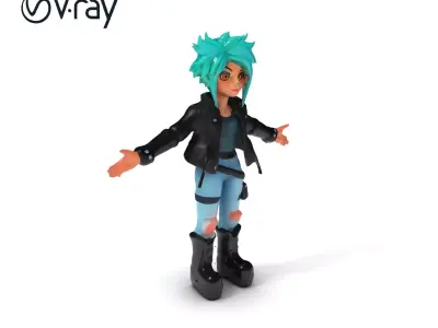 Dynamic Punk Girl D Character Model with Turquoise Hair and L... Low-poly 3D model