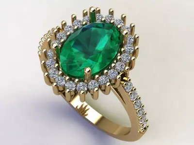 Oval Cluster Ring with Diamond  3D print model