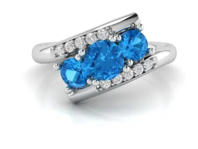 Bypass Ring with 3 big gems 3D print model