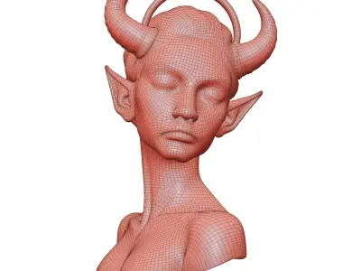 Horned Elf Bust Low-poly 3D model