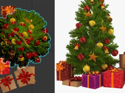 Christmas tree with gifts high-poly 3D model