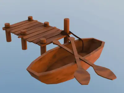  Stylized Rowboat  Wooden Dock Game Ready Low Poly Asset Free low-poly 3D model