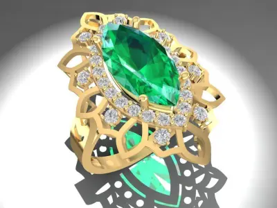 Luxury Marquise Cut Gemstone Halo Ring for Women 1717 3D print model