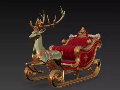 Luxury Golden Reindeer Sleigh - Ornate Christmas 3D Model 3D print model