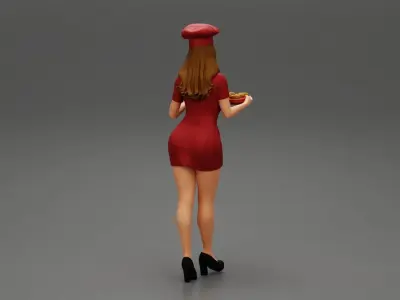 Chef woman carrying tray of Cupcakes 3D print model