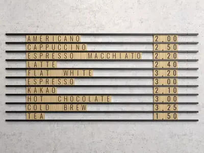 Wooden Letter Board coffee and bakery menu Low-poly 3D model