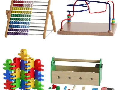 Children Room Set 3 Wooden Toys 3D model