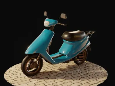 Scooter on brick road Low-poly 3D model