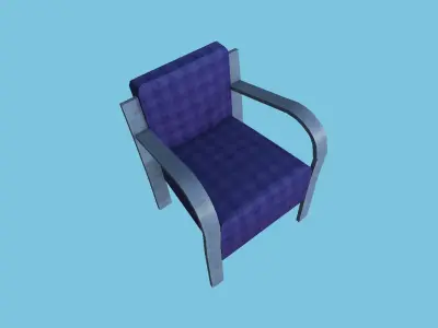Blue Plaid Armchair - Furniture Interior Design Low-poly 3D model