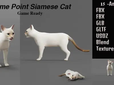 Flame Point Red Siamese Cat Low-poly 3D model