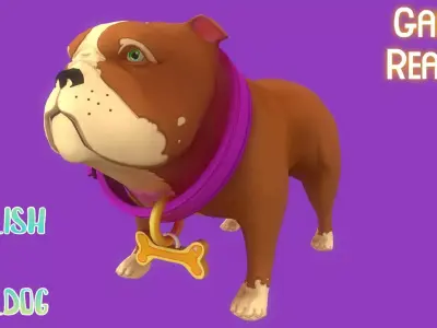 Stylized Brown English Bulldog for Games and Animation Low-poly 3D model