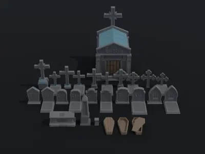 Cartoon stone cemetery Polygonal Style Low-poly 3D model