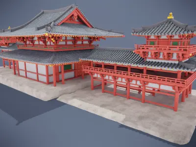 Japanese Temple Low-poly 3D model