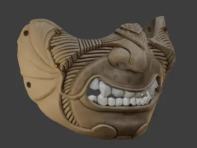 Oni Mask 11 Line pattern Half Face 3D print model