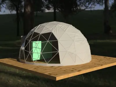 tent PBR dome in middle of wooded area 3D model