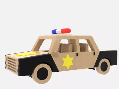 Wooden Police Car Low-poly 3D model
