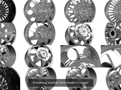 6 models of american force wheels 3D Model Pack