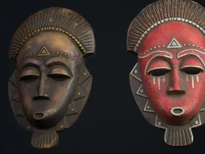 African mask 3 Low-poly 3D model