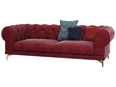 Red Velvet Chesterfield Sofa 3D Model 3D model