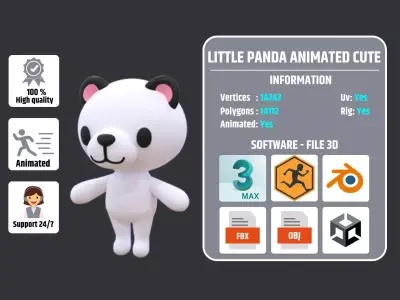 Little Panda Animated Cute 3D Models For Games And Animations  Low-poly 3D model