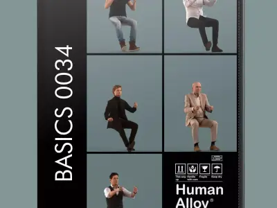 Low-poly set of 3D men driving a car Low-poly 3D model