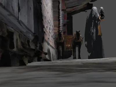 gost with lamb in hand near horse vehicle 3D model