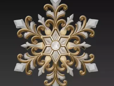 Golden Baroque Snowflake - Luxury Christmas Ornament Collection 3D Model Pack