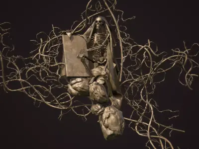 Skeleton sculpture Kit bash wines Low-poly 3D model